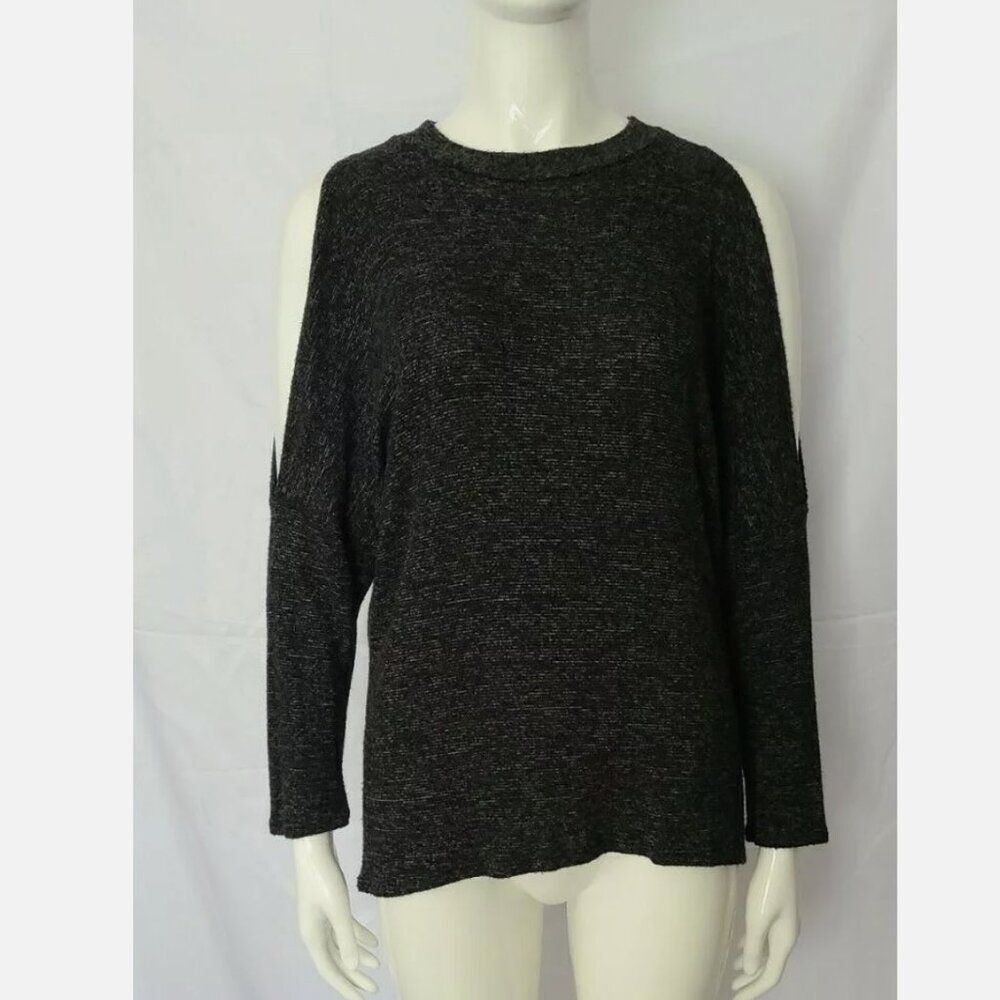 Acemi Women's Cold Shoulder boxy dark Gray / Black long sleeve top Sz M Anthro ?